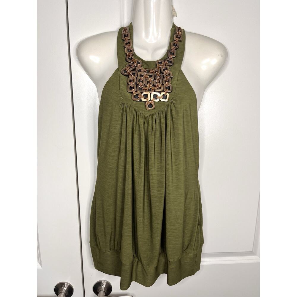 Linda Segal Y2K Chain Halter Tank Size Small Green Club Top